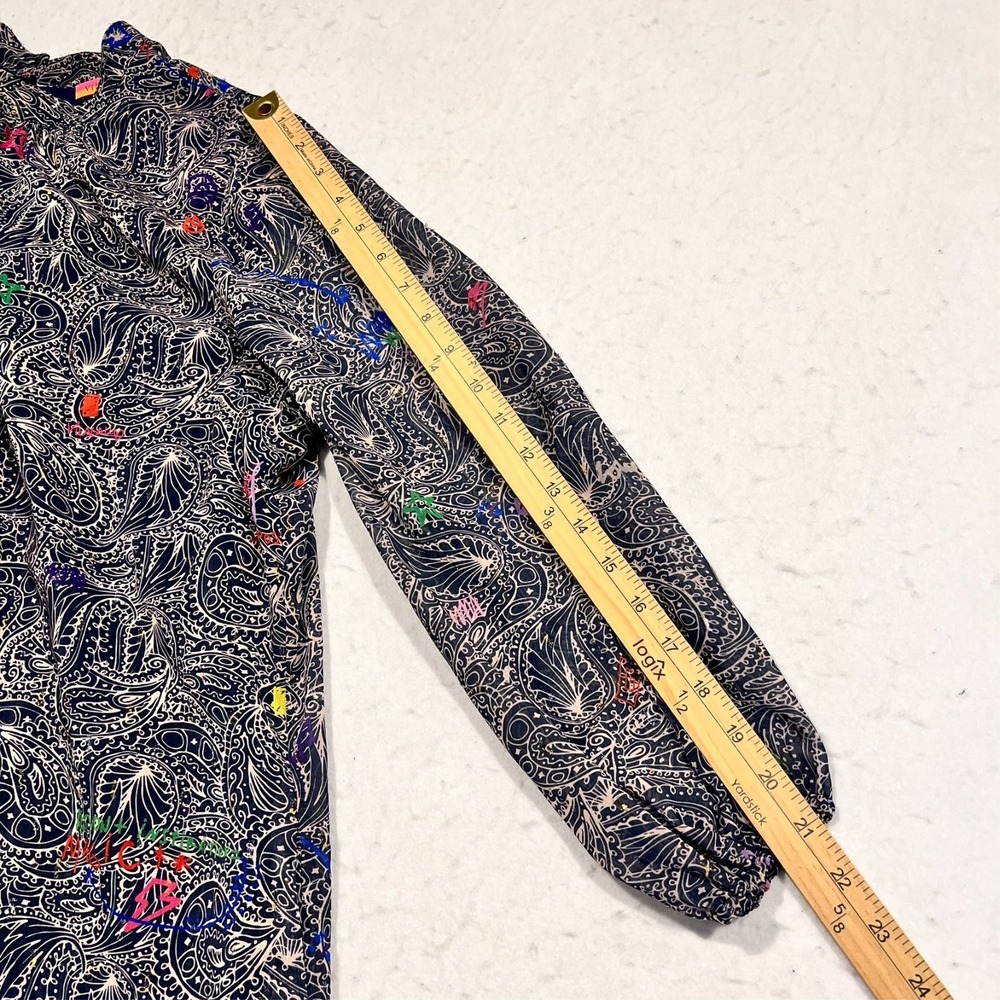 Vilagallo Dress Blue Paisley Art Lightweight Sheer Sleeves‎ Lined Pockets 14/46 - Picture 6 of 13